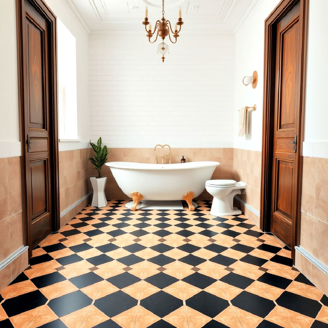 black and brown patterned tile flooring