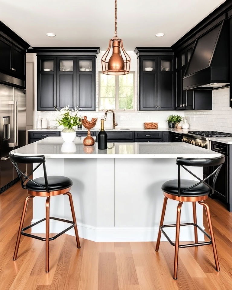black and copper bar stools for kitchen