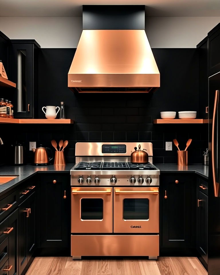 black and copper kitchen appliances