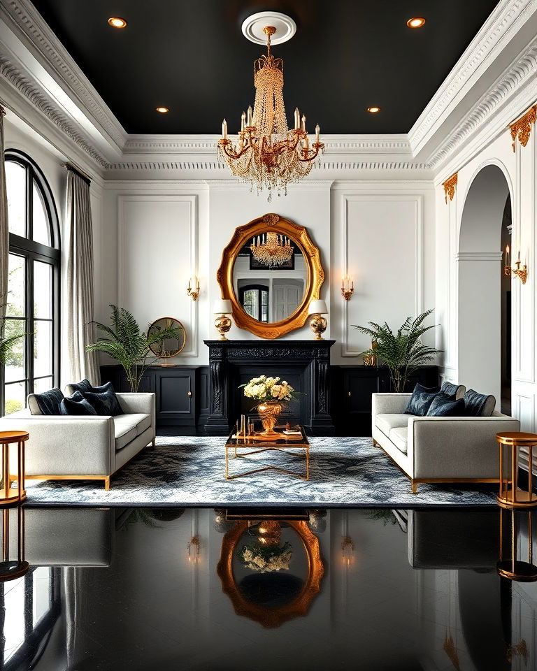 black and gold decor for living room