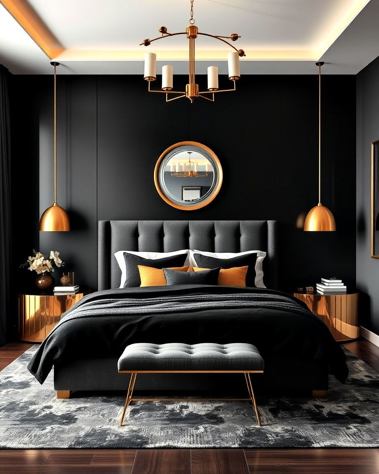 black and gold decor to create a glamorous bedroom