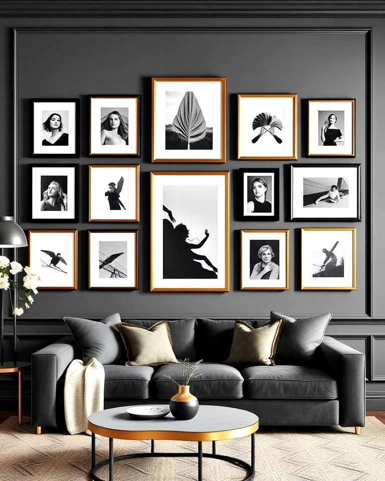 black and gold frames gallery wall