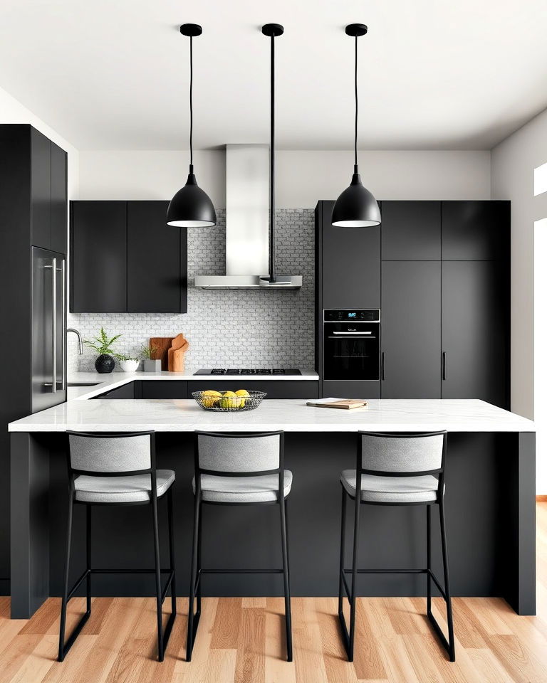 black and gray bar stools for contrast
