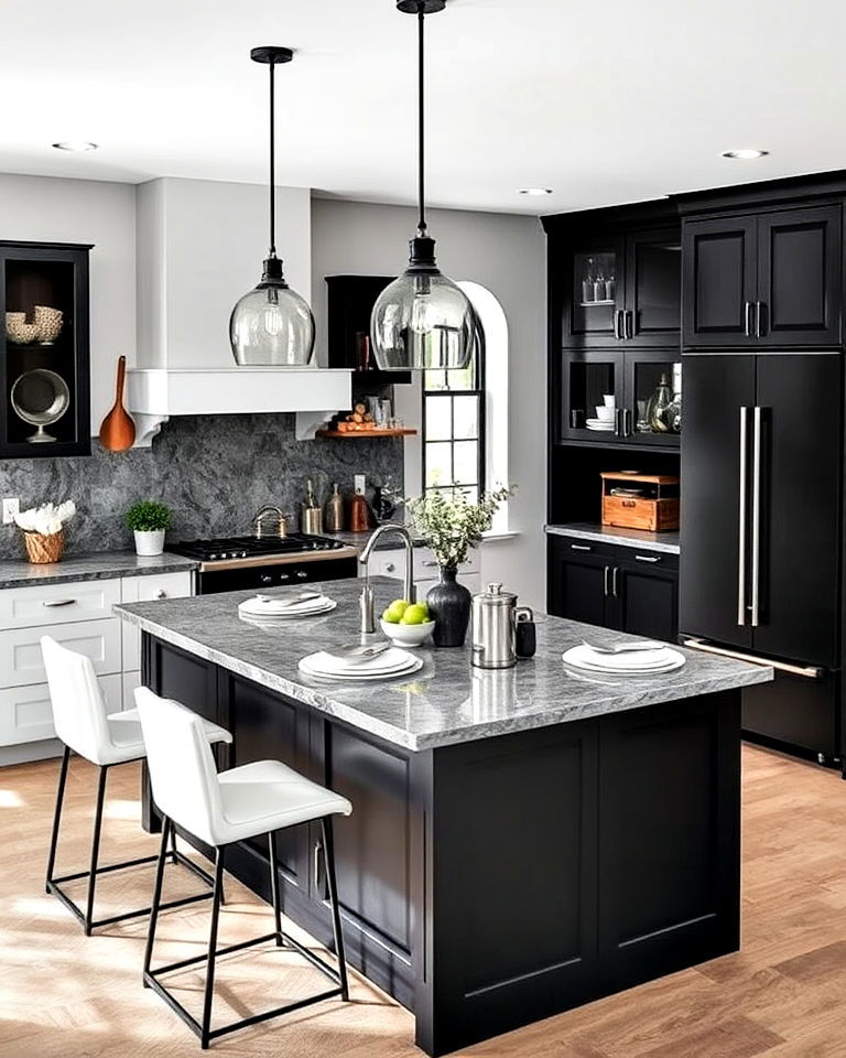 black and gray island for a focal point