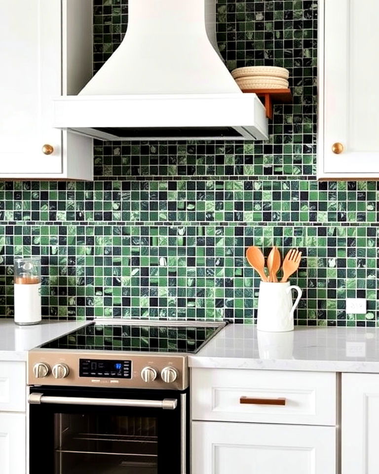 black and green mosaic tile backsplash for kitchen