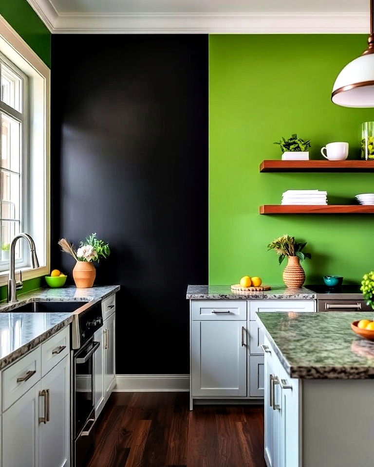 black and green painted walls for kitchen