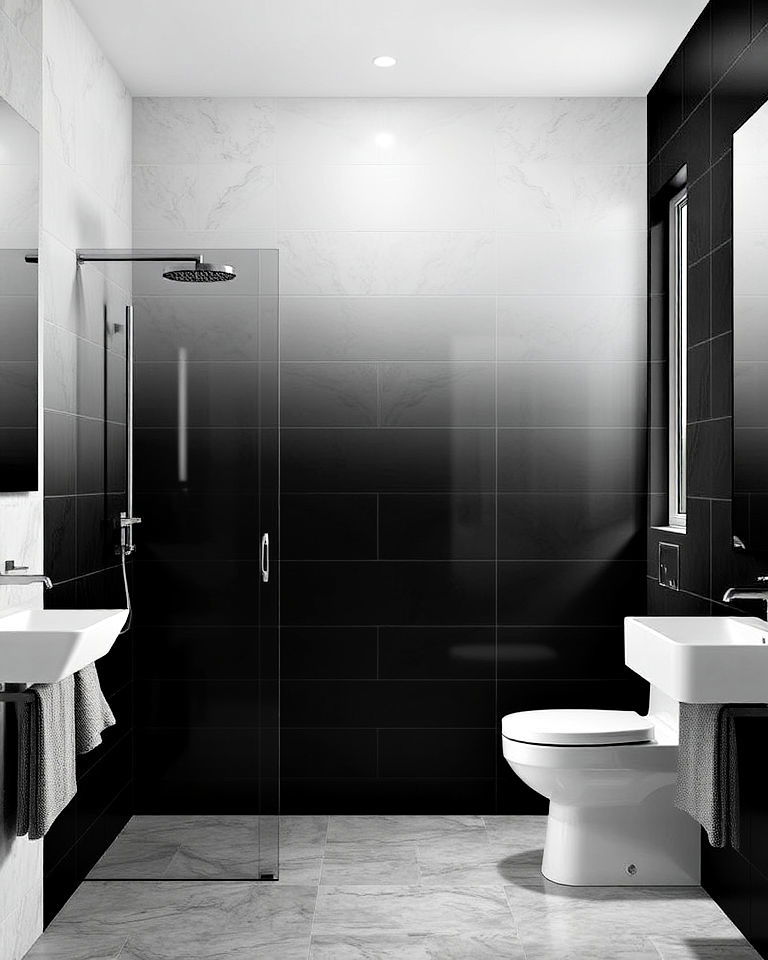 black and grey ombre wall tiles shower