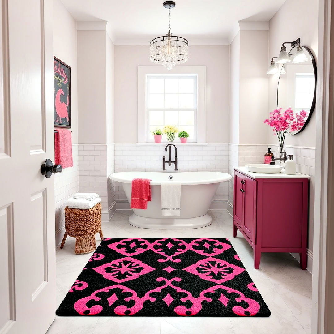 black and pink bath mat to add personality