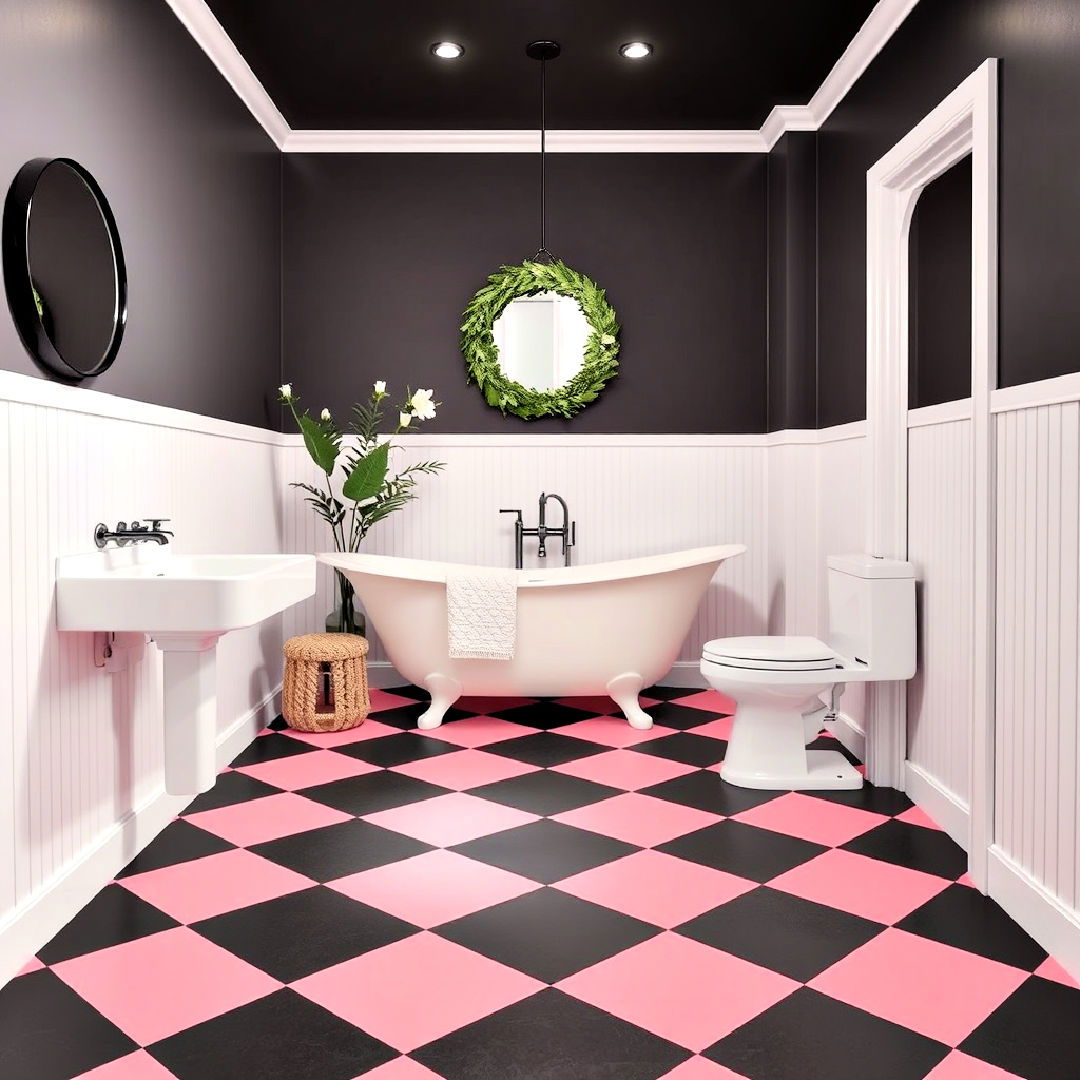 black and pink bathroom geometric patterns