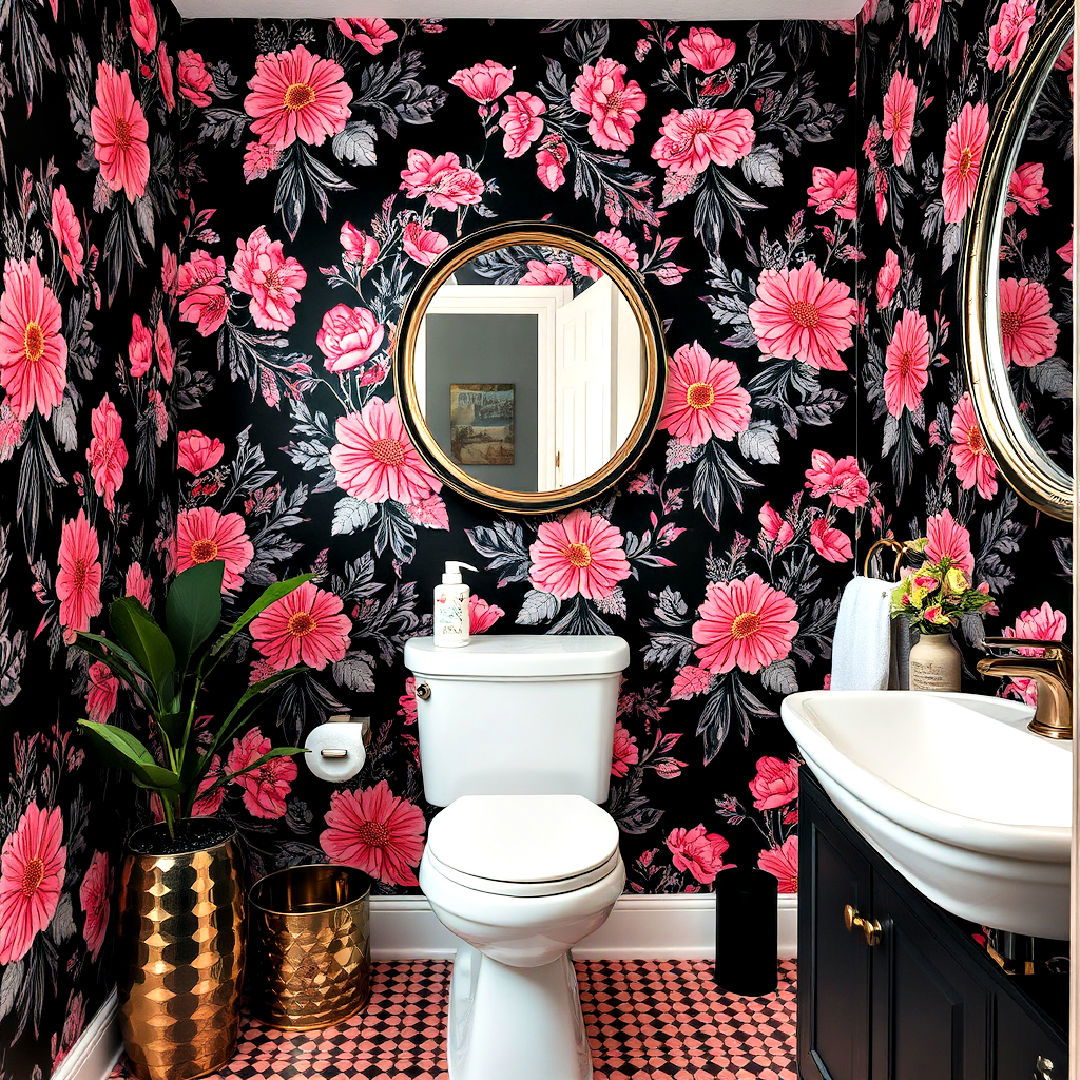 black and pink wallpaper for bathroom