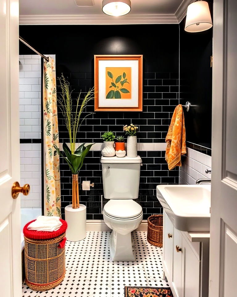 black and white base with color accents for bathroom