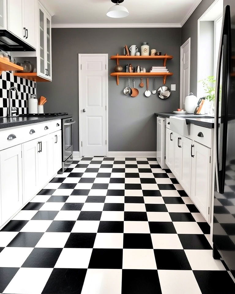 black and white checkered tiles for retro charm