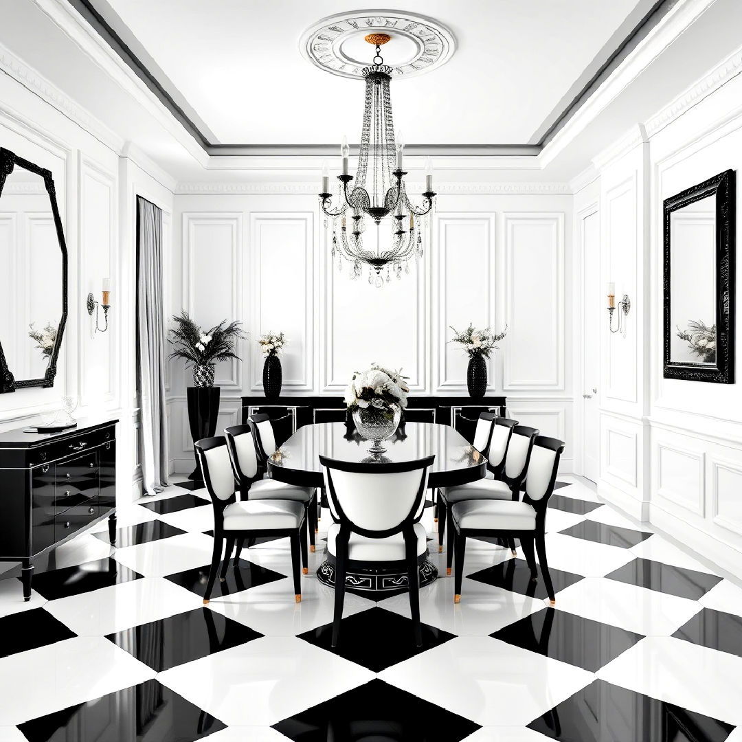 black and white contrast dining room