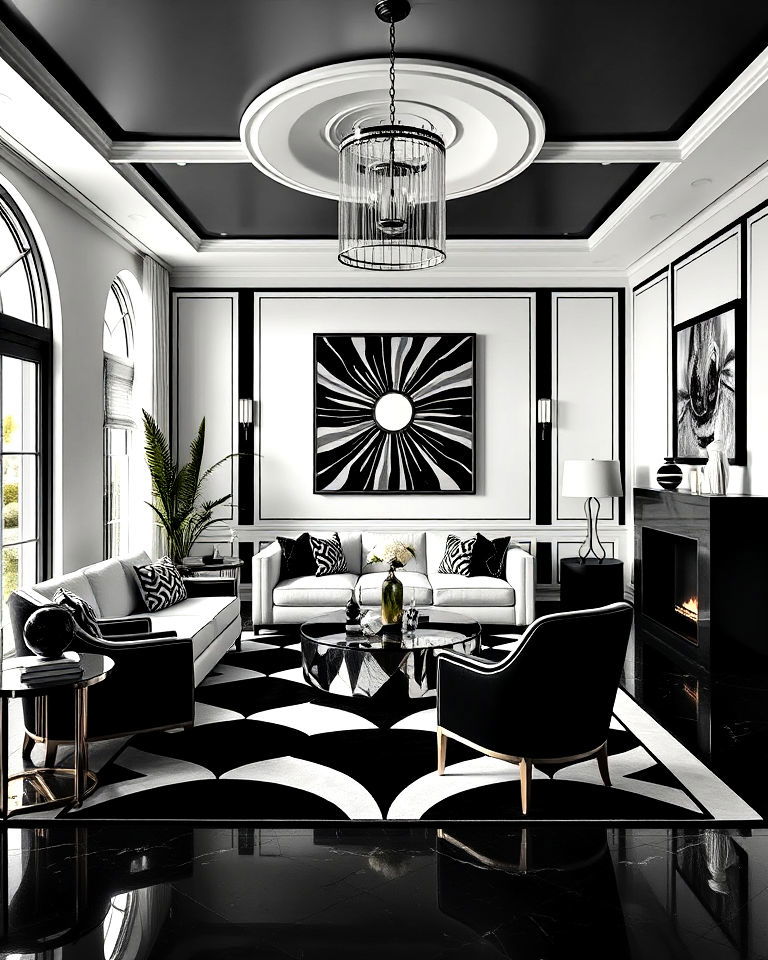 black and white contrast living room