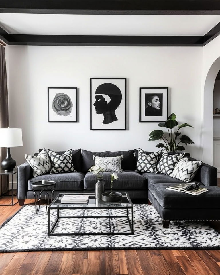 black and white contrast living room