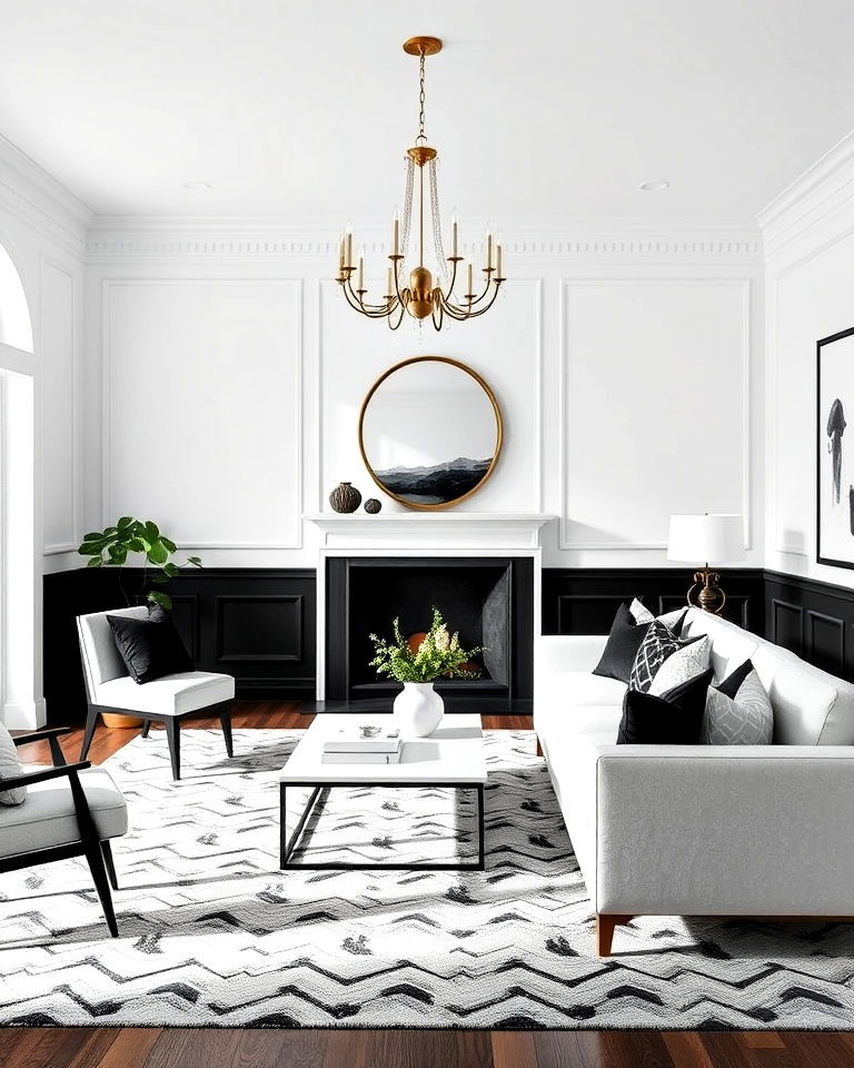 black and white contrast wainscoting