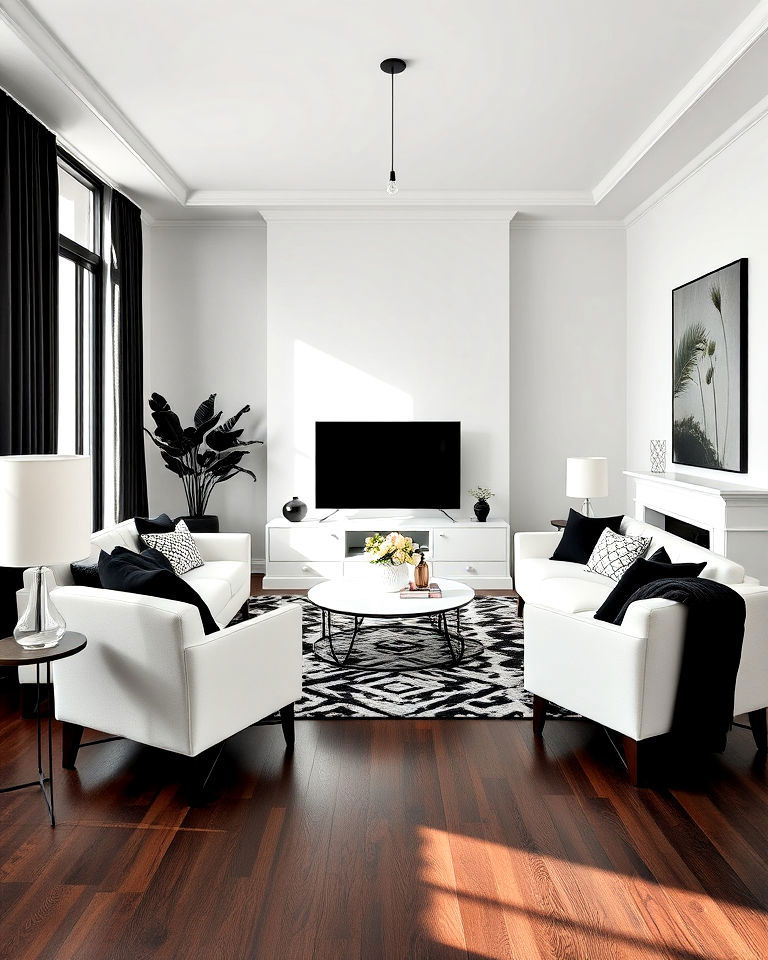 black and white living room accent