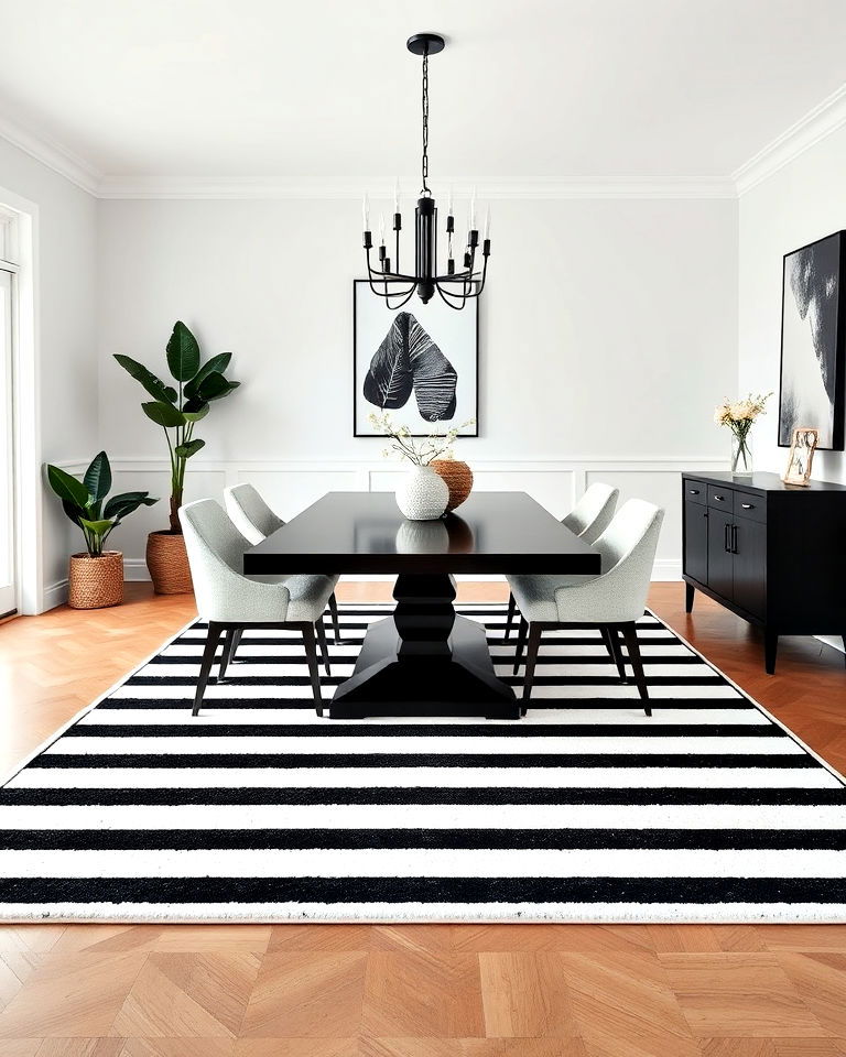 black and white rug for dining room