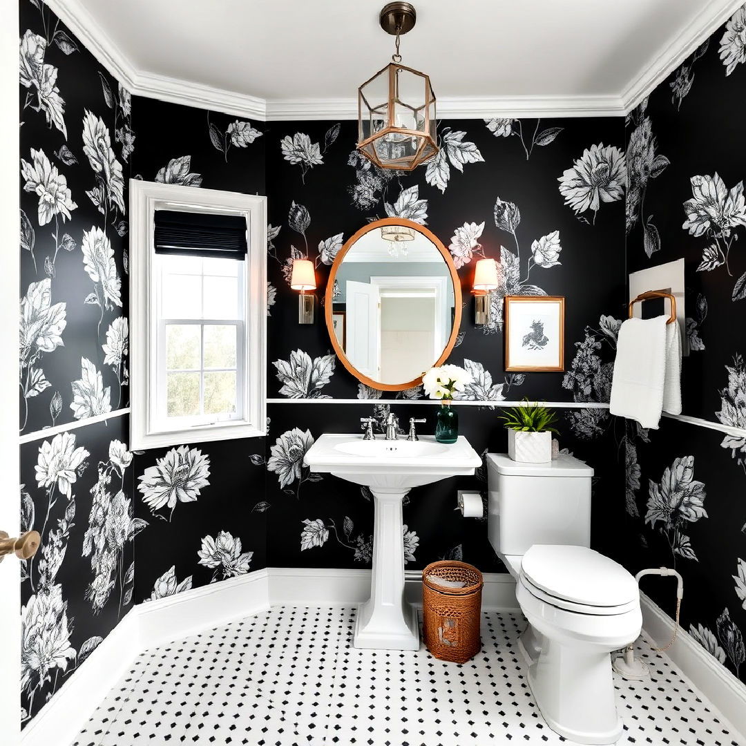 black and white wallpaper for bathroom