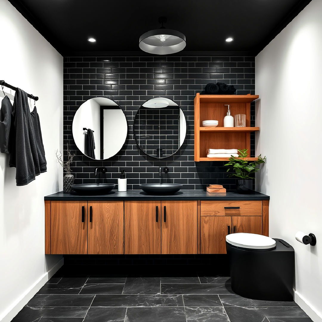black and wood bathroom combination