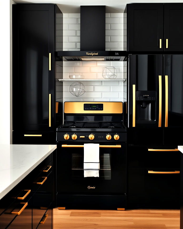black appliances with gold detailing