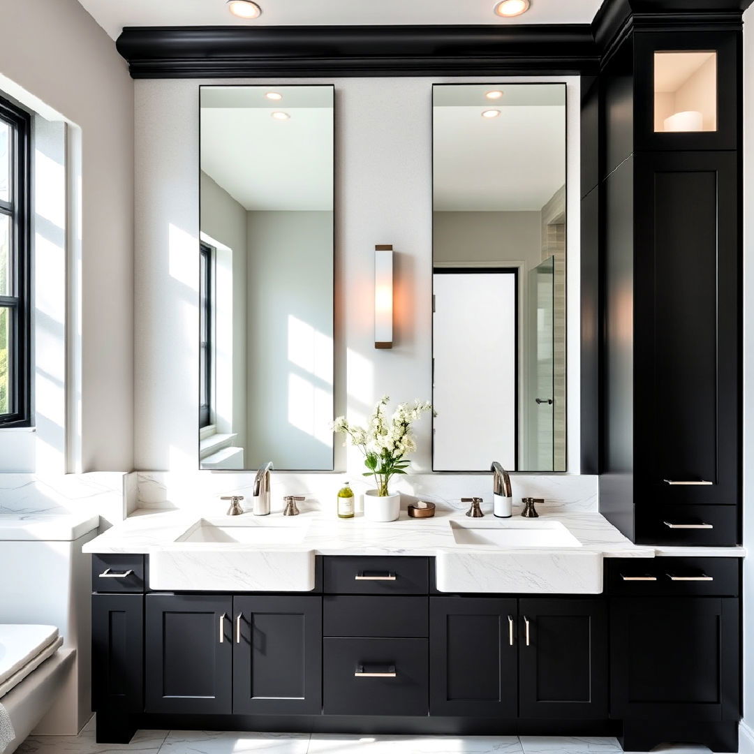 black bathroom cabinets with mirror accent