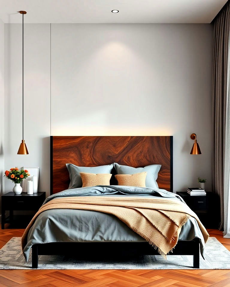 black bed frames with brown wood headboard