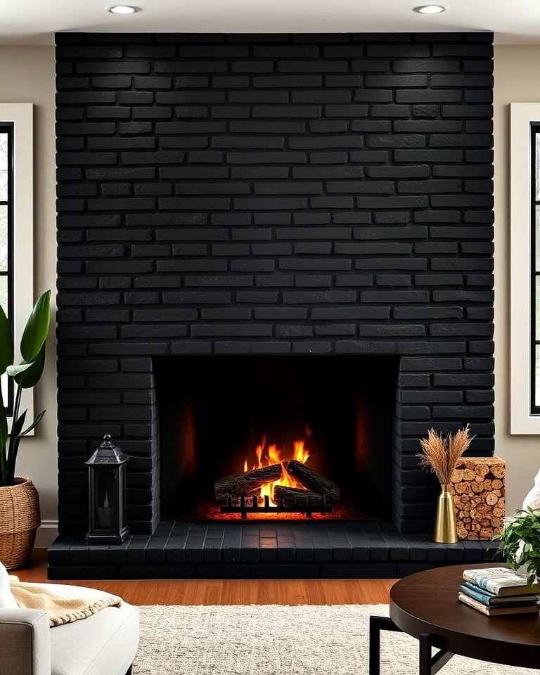 black brick fireplace surround