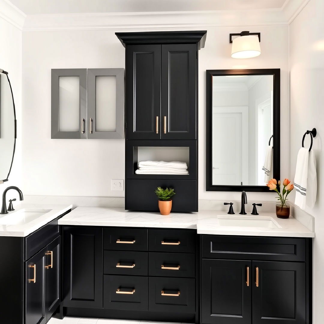 black cabinetry for bold storage to add depth