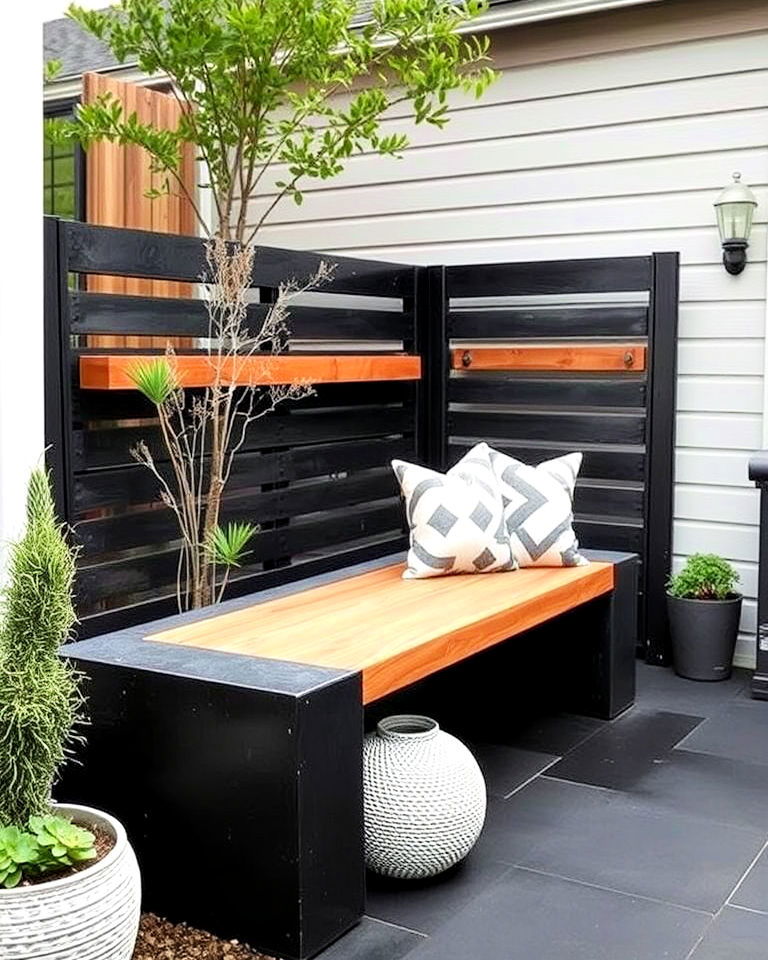 black concrete and wood combo seating