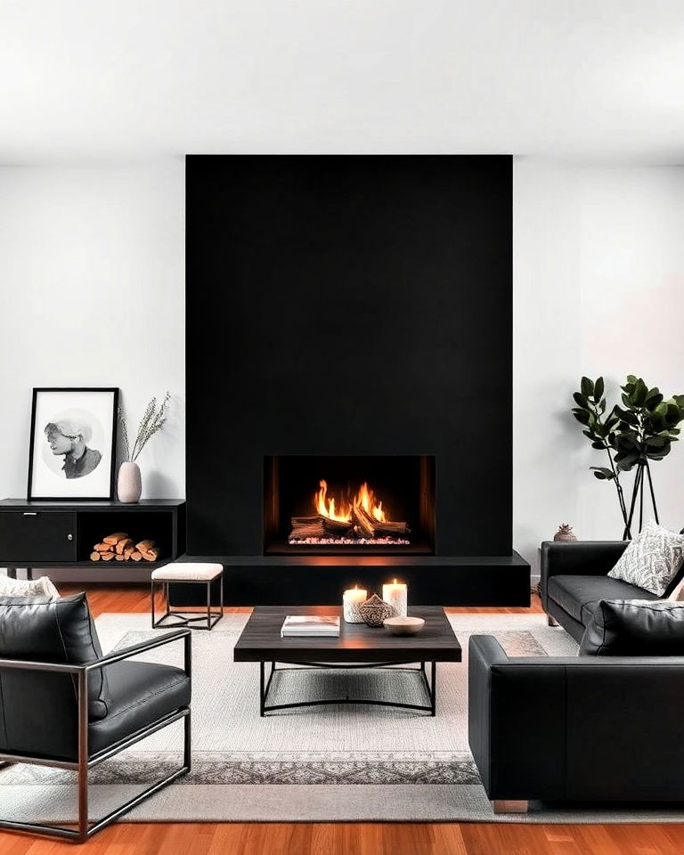 black concrete fireplace for a minimalist appeal