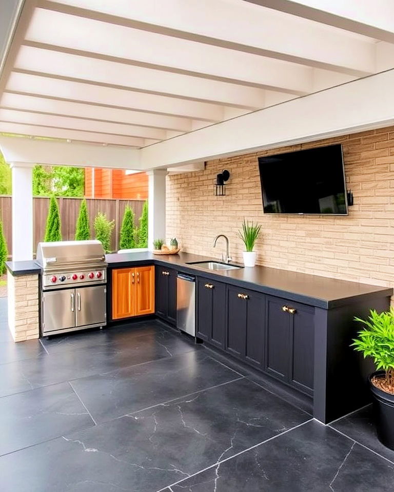black concrete outdoor kitchen