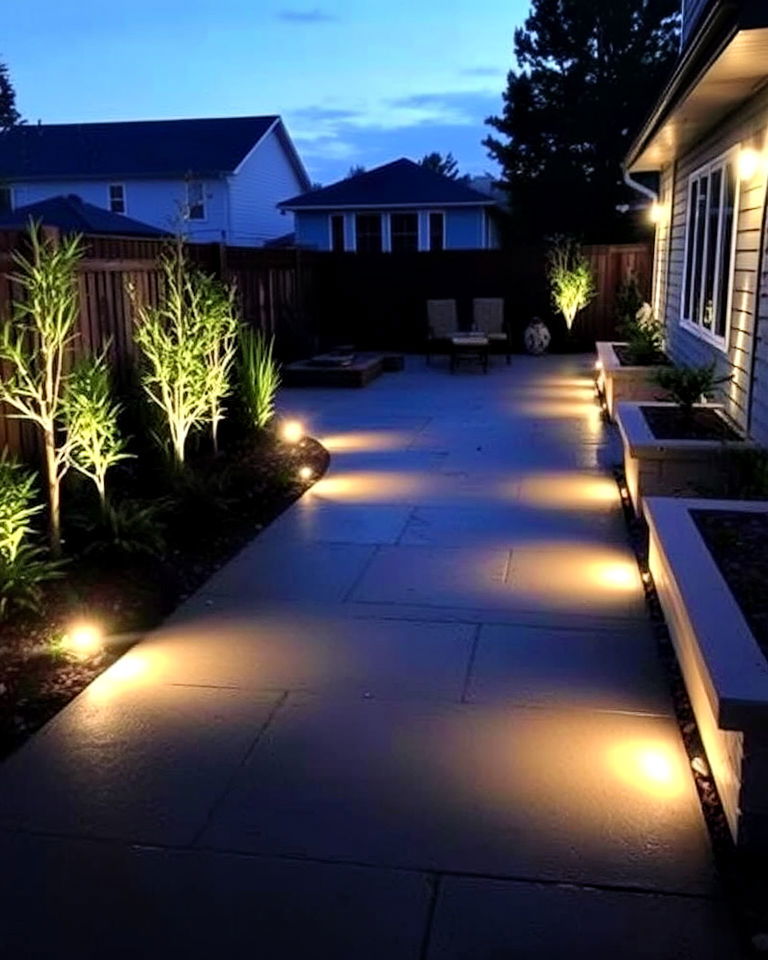 black concrete path with led lighting