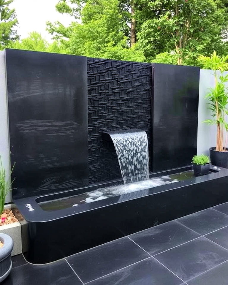 black concrete water feature wall