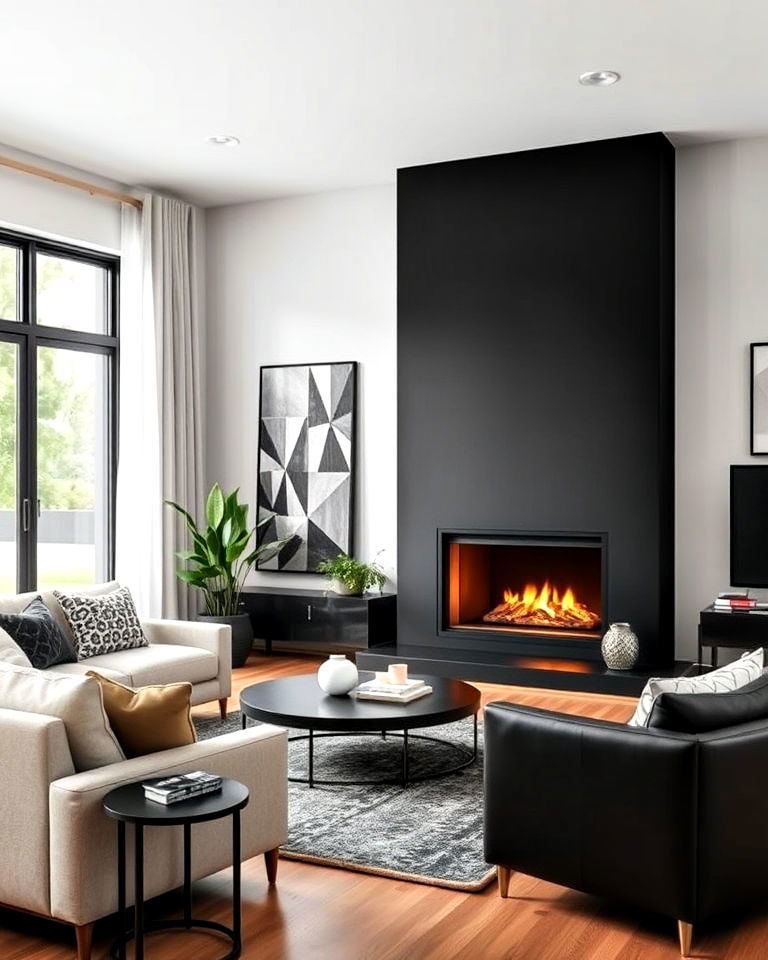 black fireplace accent wall