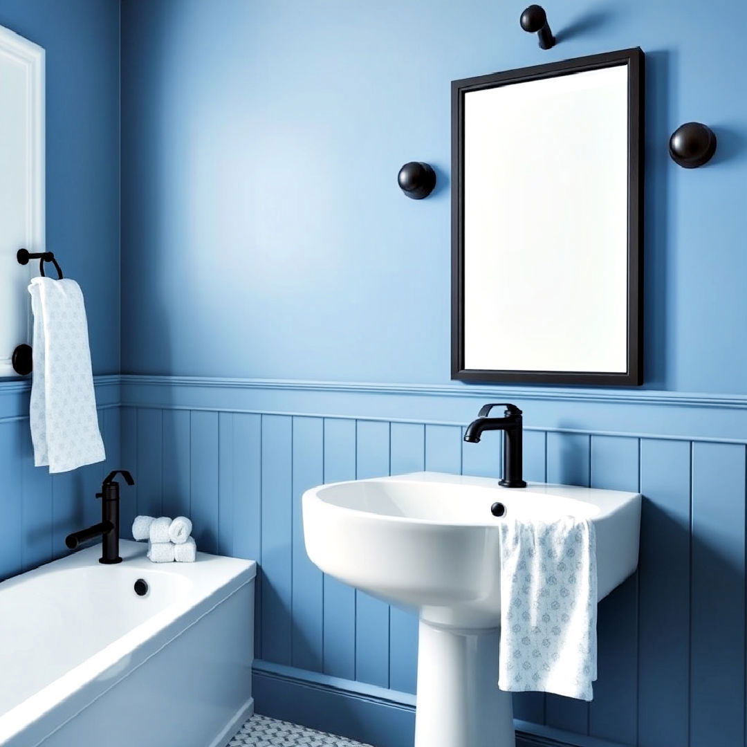 black fixtures with blue walls design