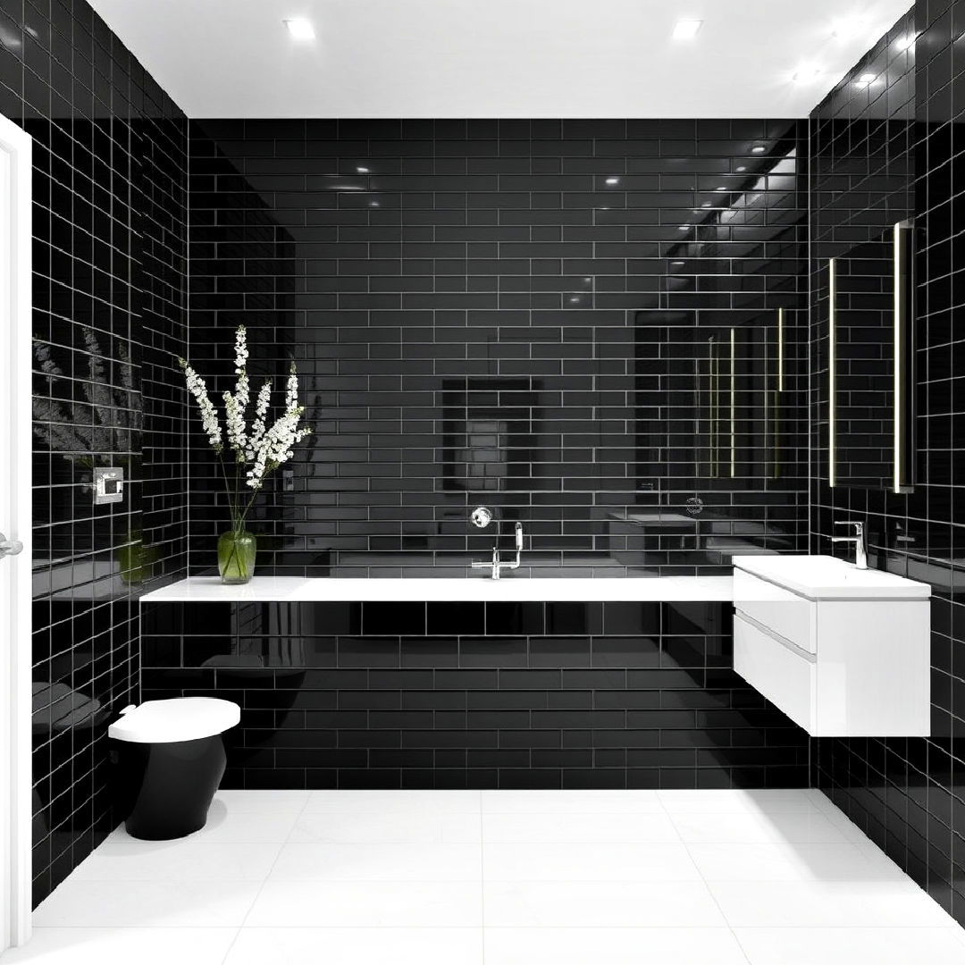 black floor to ceiling tiles for bathroom
