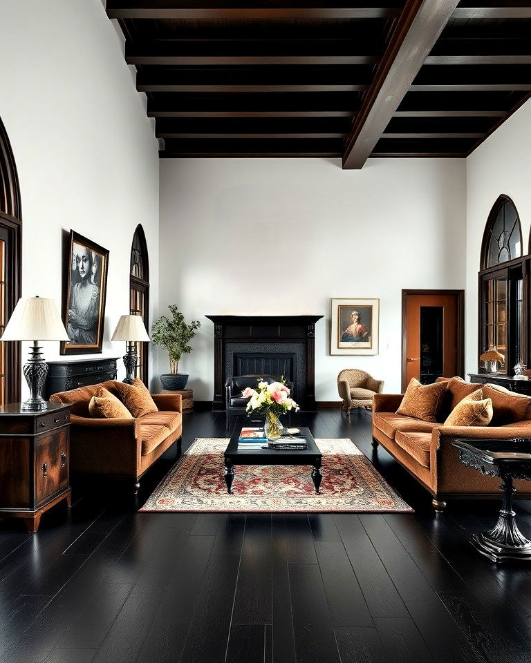 black floors with dark wood furniture design