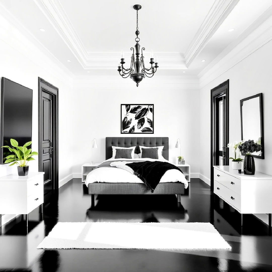 black floors with white walls for contrast bedroom