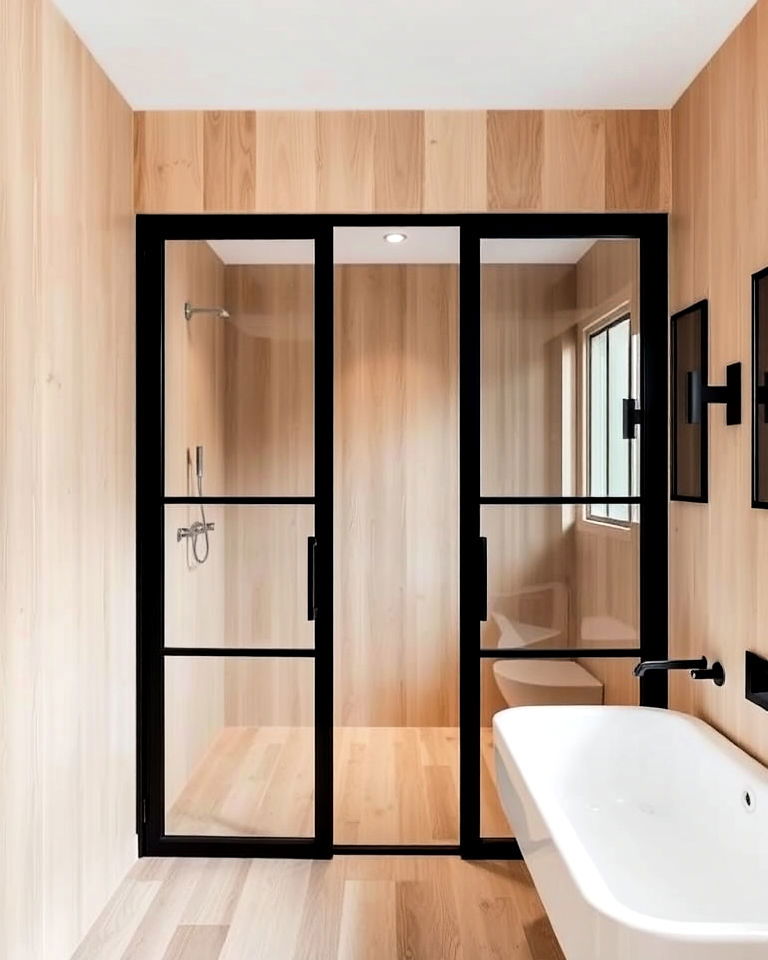 black framed glass shower doors for a bold contrast