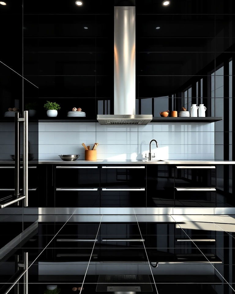 black glass floor tiles