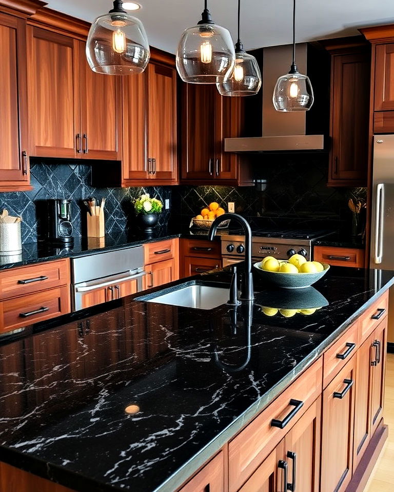 black granite countertops kitchen for a luxurious feel