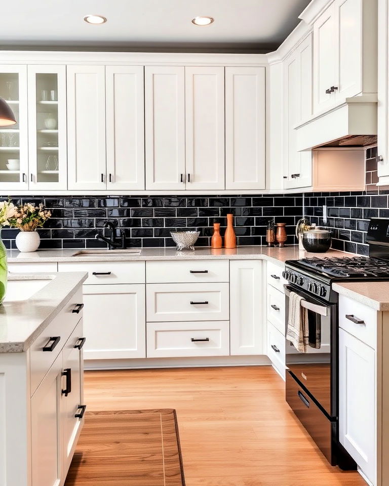 black hardware for white kitchen cabinets