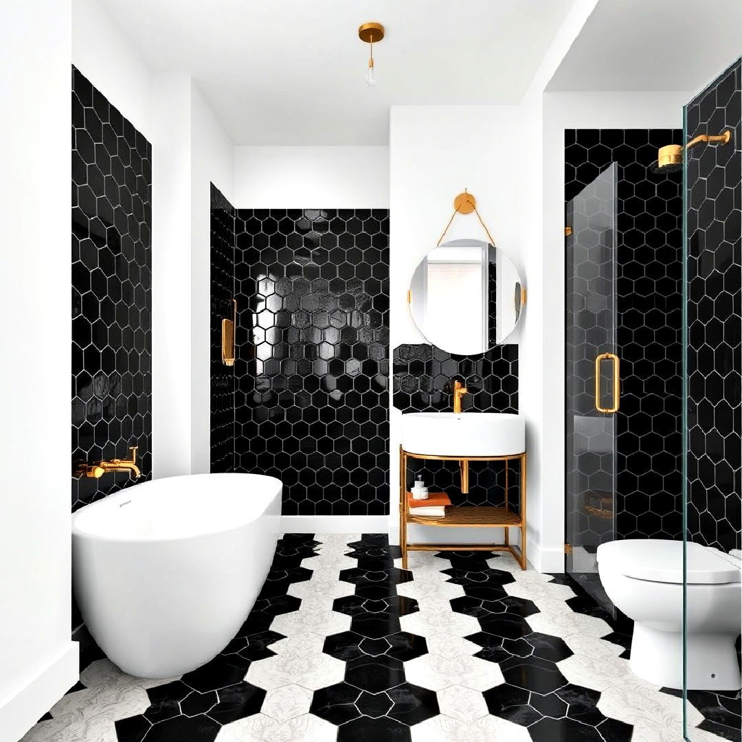 black hexagonal tiles for bathroom