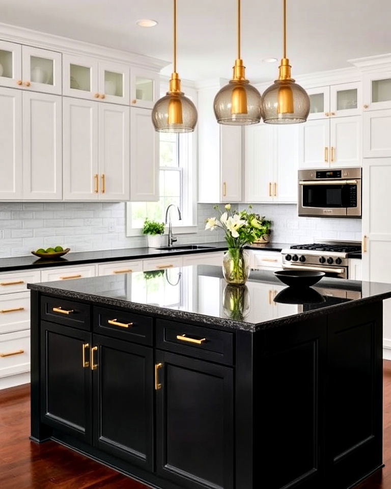 black island with bold cabinetry hardware