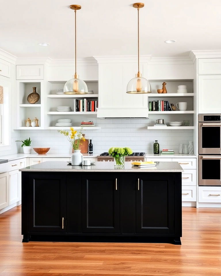 black island with open shelving for kitchen
