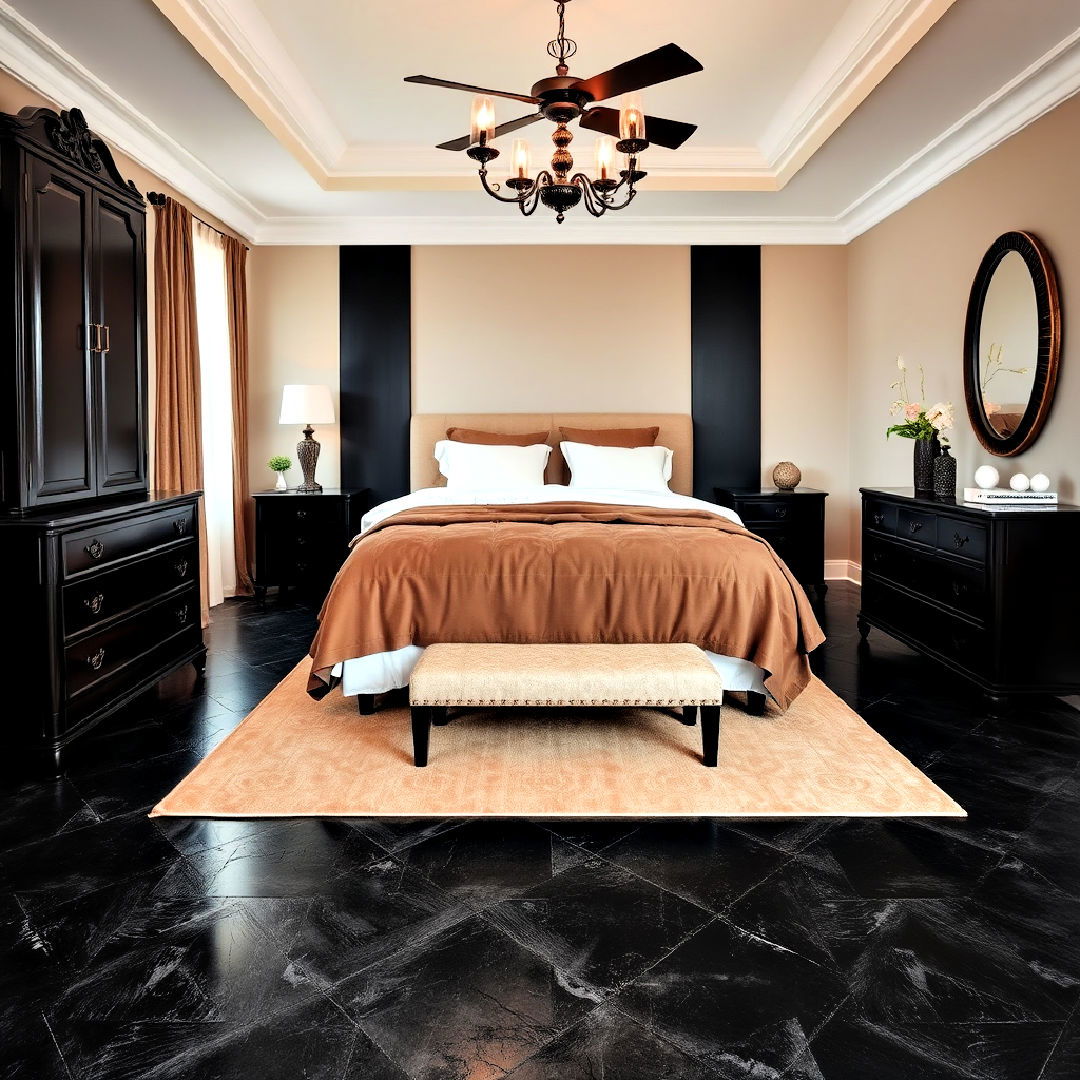 black leather flooring for a unique bedroom