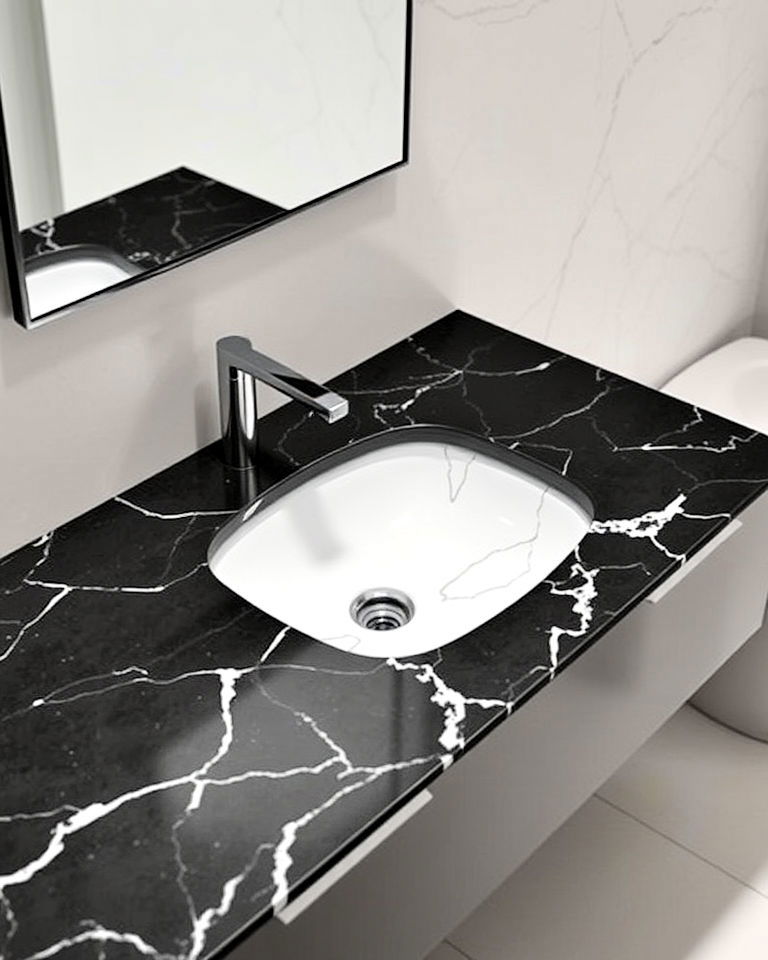 black marble countertop and sink