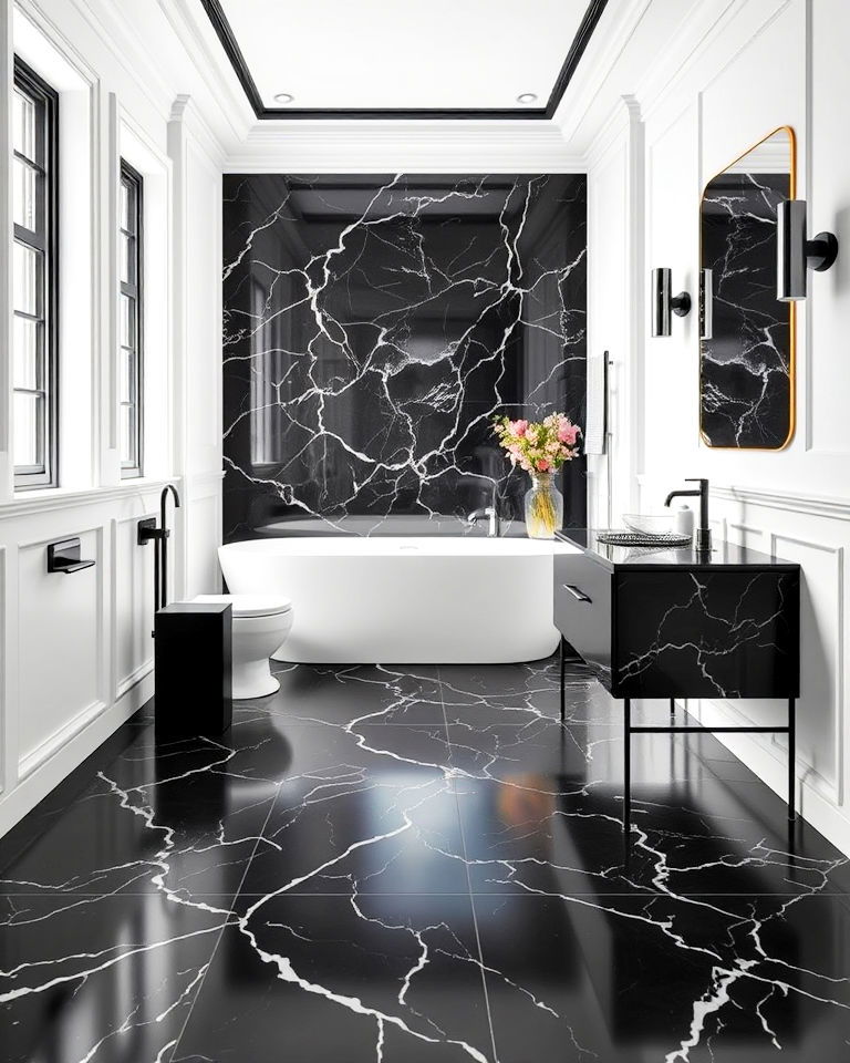 black marble feature floor for bathroom