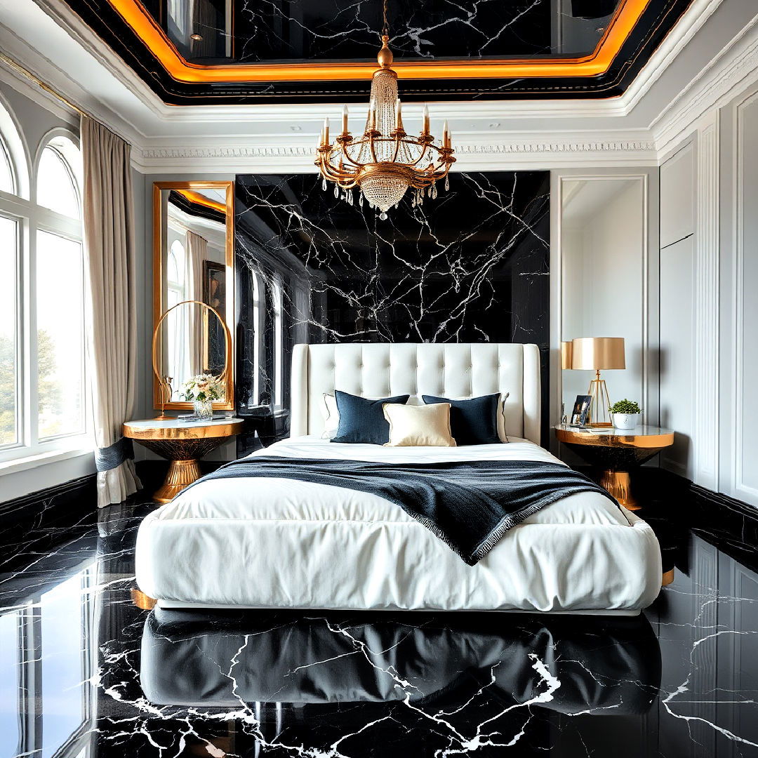 black marble flooring for luxury bedroom